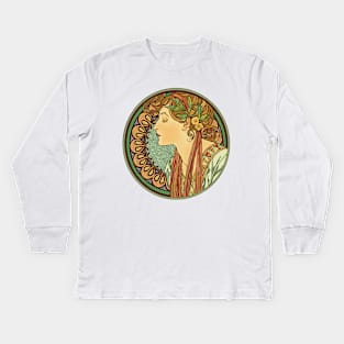 Mucha Cameo (on beige) Kids Long Sleeve T-Shirt